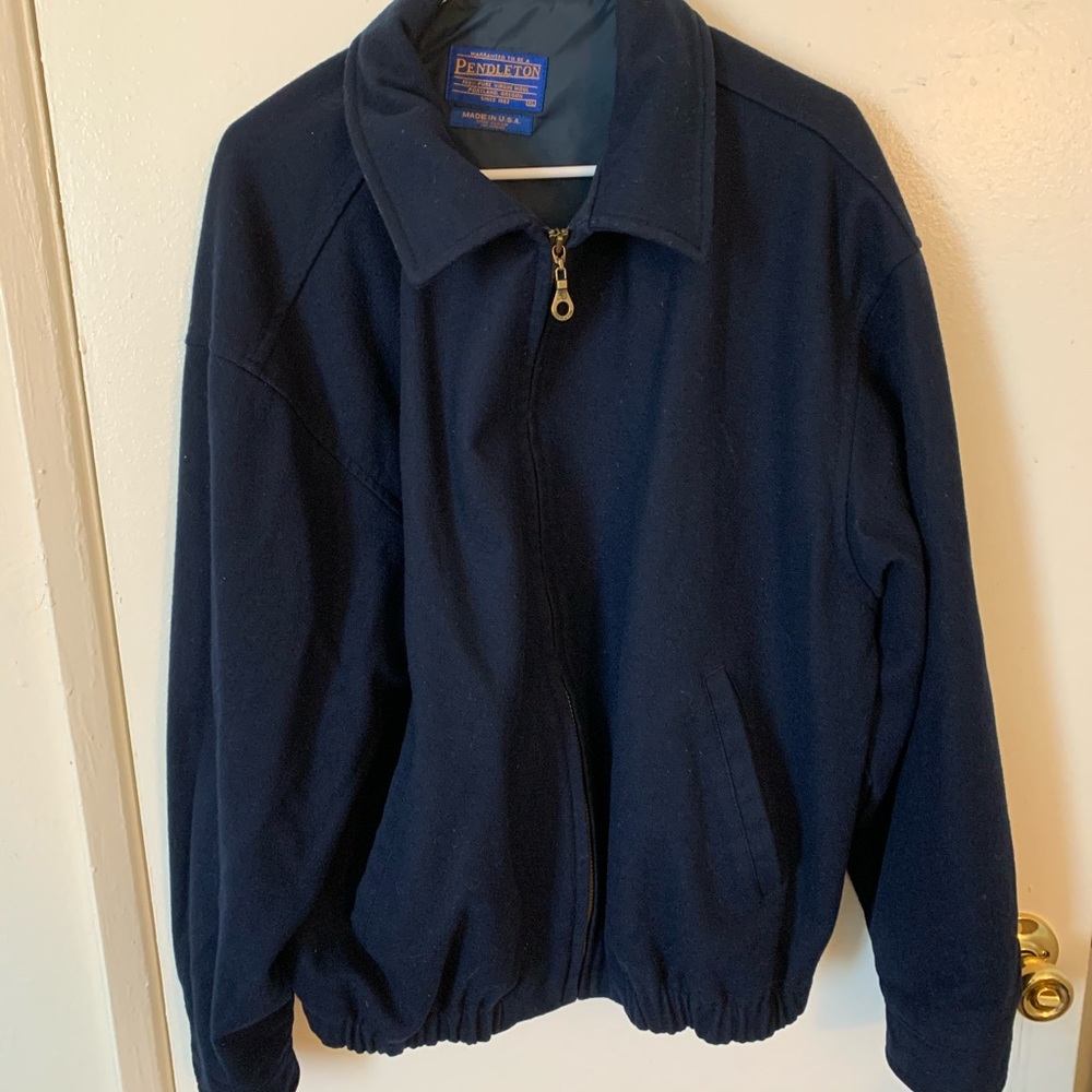 Pendleton Blue 100% Wool Bomber Jacket Size XL